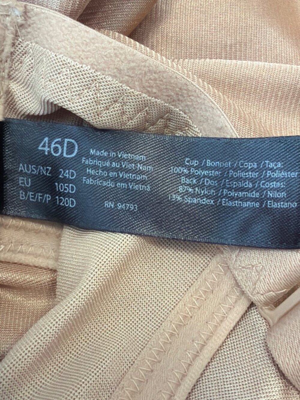 Dominique Womens Beige Full Coverage Underwire Bra 46D Nylon Blend - Picture 3 of 4